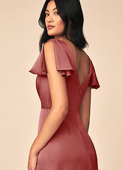 Azazie Soren Vestidos de damas de honor Vestido de Rosa Antigua de Satén Elástico de Corte en A con Plisado image5