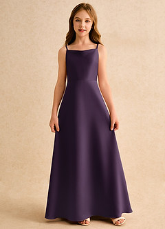 Azazie Joella Girls Formal Flower Girl Dresses Plum A-Line Pleated Matte Satin Dress image5