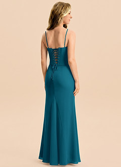 Azazie Sorrel Junior Meerjungfrau-Linie Plissee Chiffon Kleid Tintenblau image2