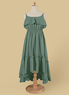 Azazie Karmen Flower Girl Dresses Eucalyptus A-Line Ruched Chiffon Dress image6