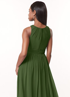 Azazie Harper Bridesmaid Dresses Olive A-Line Pleated Chiffon Dress image4