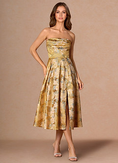 Robe Mi-Longue Or Ocre Nella image1