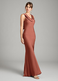 Azazie Rylina Bridesmaid Dresses Auburn Mermaid Stretch Satin Dress image5