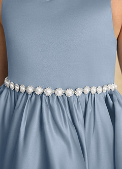 Azazie Julietta Flower Girl Dresses Dusty Blue Ball-Gown Convertible Tulle Dress image10
