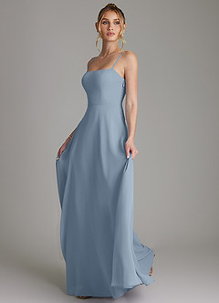 Azazie Elita Venta final Vestido de Azul Polvoriento de Gasa de Línea A con Plisado image6