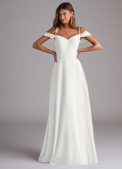 Azazie Marley Robes de demoiselle d'honneur Robe Trapèze Convertible en Mousseline de soie Épaule décolletée Blanc image4