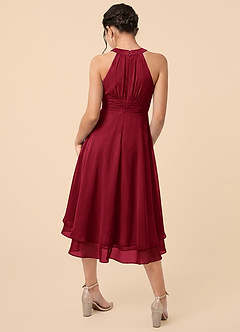 Azazie Linna Junior Burgundy A-Line Pleated Chiffon Dress image2