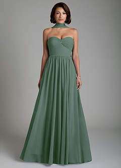 Azazie Petra Bridesmaid Dresses Eucalyptus A-Line Corset Chiffon Dress image7