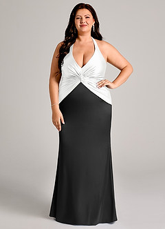 Azazie Valerie Bridesmaid Dresses Ivory Black Mermaid Pleated Stretch Satin Dress image7