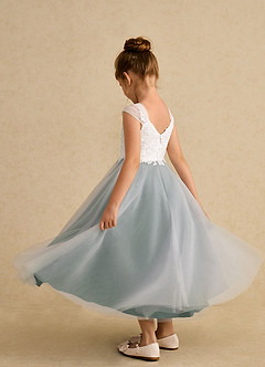 Azazie Momo Flower Girl Dresses Ivory Eucalyptus A-Line Lace Dress image4
