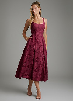 Azazie Isabella Bridesmaid Dresses Burgundy A-Line Corset Floral Burnout Dress image4