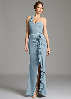Azazie Gwyneth Bridesmaid Dresses Dusty Blue Mermaid Pleated Premium Stretch Jersey Dress image1