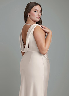 Azazie Kieryn Bridesmaid Dresses White Alabaster Mermaid Pleated Stretch Satin Dress image13
