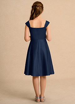 Azazie Budle Flower Girl Dresses Dark Navy A-Line Pleated Matte Satin Dress image2