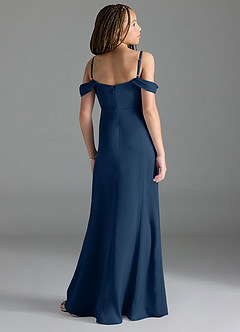 Azazie Amyra Junior Dark Navy Sheath Off the Shoulder Stretch Satin Dress image5