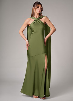 Azazie Kinsley Bridesmaid Dresses Olive Mermaid Side Slit Stretch Satin Dress image5