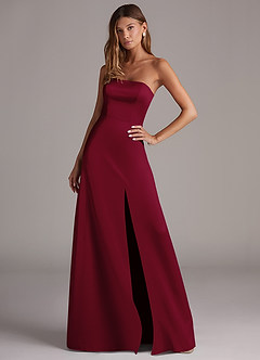 Azazie Wren Bridesmaid Dresses Burgundy A-Line Strapless Stretch Satin Convertible Dress image3