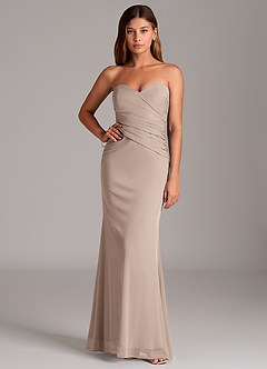 Azazie Katelyn Jurken voor bruidsmeisjes Converteerbaar Jurk van Mesh met Kolom Strapless Taupe image5
