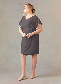 Azazie Julia Mother of the Bride Dresses Steel Grey Sheath V-Neck Pleated Chiffon Dress image11