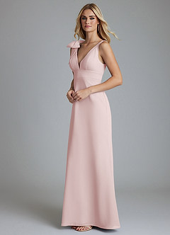Azazie Taro Bridesmaid Dresses Blushing Pink Sheath Bow Chiffon Dress image5