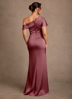 Azazie Rutha vestidos de madre de la novia Vestido de Rosa Del Desierto de Satén Elástico de Corte Recto con Hombro unilateral image2