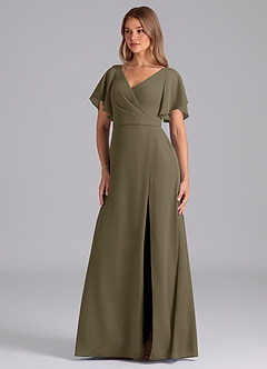 Azazie Ambrosia Robes de demoiselle d'honneur Robe Trapèze en Mousseline de soie Plissée Vert Saule image1
