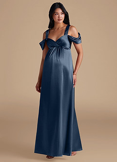 Azazie Rhea Abiti da damigella d'onore premaman Abito A-Line Plissettato Raso Metallizzato Floor-Length image5