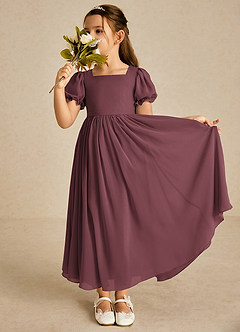 Azazie Joss Flower Girl Dresses Sangria A-Line with Sleeves Chiffon Dress image1