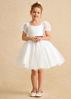 Azazie Debbie vestidos de niña de las flores Vestido de Marfil Burdeos de Organza de Princesa con Escote de Corazón image7