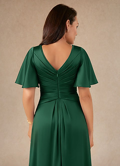 Azazie Emmeline vestidos de madre de la novia Vestido de Verde Oscuro de Satén Elástico de Corte en A con Plisado image4
