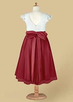 Azazie Vetty Flower Girl Dresses Ivory Pomegranate A-Line Lace Tulle Dress image13