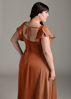 Azazie Bondi Bridesmaid Dresses Copper A-Line Bow Stretch Satin Dress image12