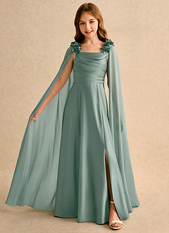 Azazie Rosita Girls Formal Robe Demoiselle D'honneur Fillette Robe Trapèze en Satin extensible Plissé Sauge D'argent image3