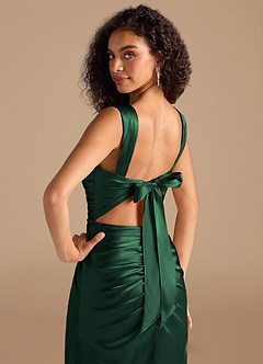 Azazie Jesaphine Vestidos de damas de honor Vestido de Verde Oscuro de Satén Metálico de Corte Recto con Lazo image2