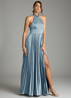 Azazie Zienna Brudtärnklänningar Klä av A-Linje i Stretch Satin Plisserad Dammblå image1