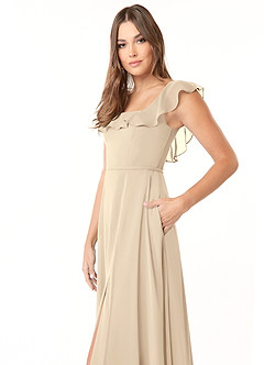 Azazie Jinny Bridesmaid Dresses Champagne A-Line Square Neckline Ruched Chiffon Dress image5