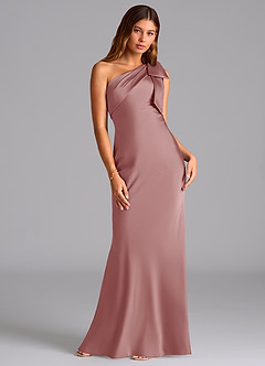 Azazie Yuanna Bridesmaid Dresses Dusty Rose Mermaid One Shoulder Stretch Satin Dress image3