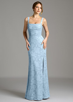 Azazie Brandi Venta final Vestido de Azul Cielo de Devorado Floral de Corte Sirena con Plisado image4