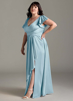 Azazie Omari Vestidos de damas de honor Vestido de Azul Malhumorado de Satén Elástico de Corte en A image12