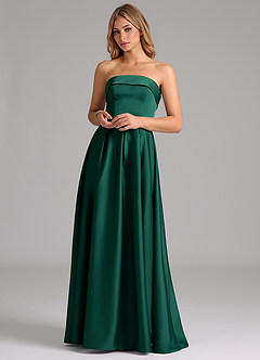 Azazie Lucienne Bridesmaid Dresses Emerald A-Line Strapless Stretch Satin Convertible Dress image4