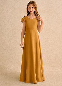 Azazie Nari Girls Formal Blumenmädchenkleider A-Linie mit ärmel Chiffon Kleid Butterscotch image5