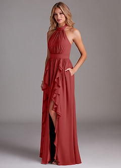 Azazie Avary Bridesmaid Dresses Rust A-Line Pleated Chiffon Dress image2