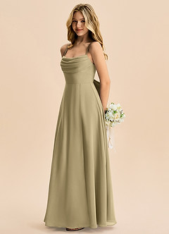 Azazie Bear Junior Moss Green A-Line Pleated Chiffon Dress image5