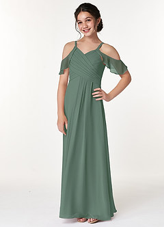 Azazie Dakota Junior Eucalyptus A-Line Off the Shoulder Chiffon Dress image5