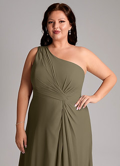 Azazie Brooke Bridesmaid Dresses Willow Green A-Line One Shoulder Chiffon Dress image13