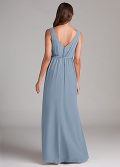 Azazie Tanicia Robes de demoiselle d'honneur Robe Trapèze en Mousseline de soie Plissée Bleu Poussiéreux image7