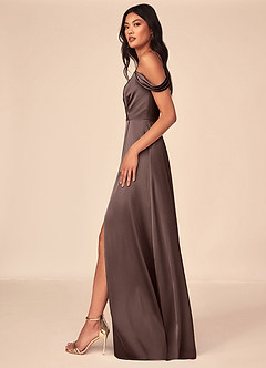 Azazie Ocean Bridesmaid Dresses Ganache A-Line V-Neck Pleated Stretch Satin Dress image3