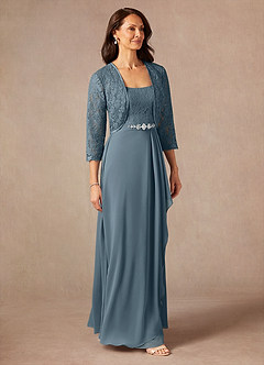 Azazie Ainsling Mother of the Bride Dresses Twilight A-Line Square Neckline Lace Chiffon Dress image6