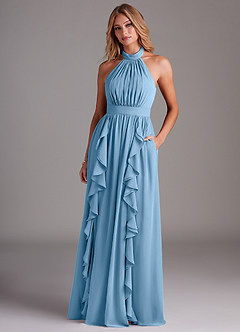 Azazie Avary Bridesmaid Dresses Steel Blue A-Line Pleated Chiffon Dress image4
