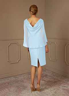 Azazie Carmela Mère de la mariée Robes Robe Fourreau en Mousseline de soie Dentelle Bleu Ciel image4
